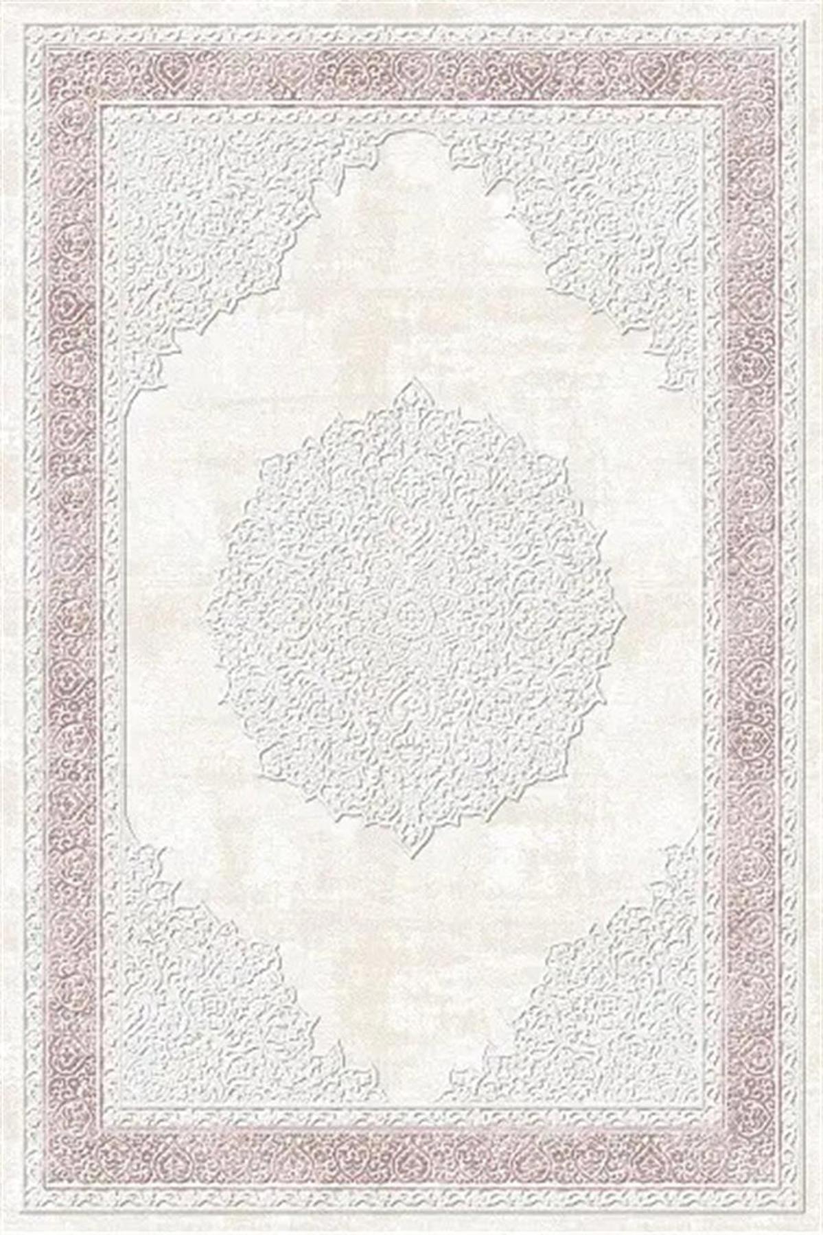 Kreasyon Halı A0297 Krem 8 mm Akrilik Yıkanabilir Kaymaz Taban Dikdörtgen Makine Dokuma Halı 140x200 cm