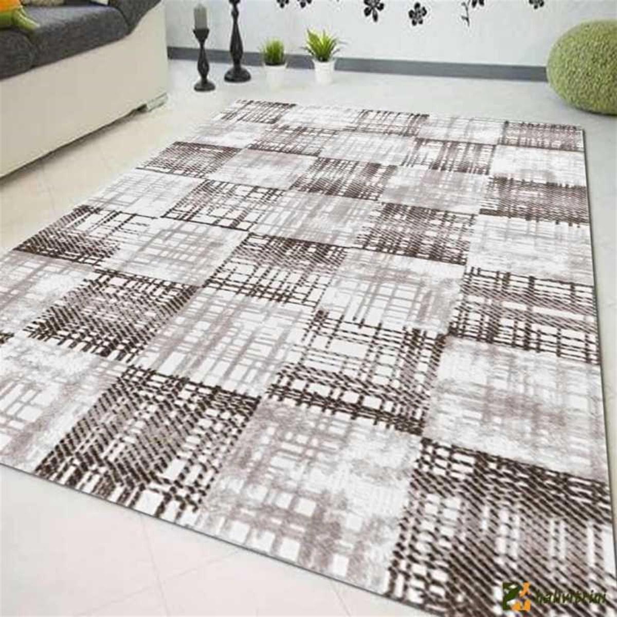Dinarsu Roma RA013 Kahverengi 10 mm Akrilik Silinebilir Yıkanabilir Orta Kaymaz Dikdörtgen Makine Dokuma Oturma Odası Halısı 120x180 cm