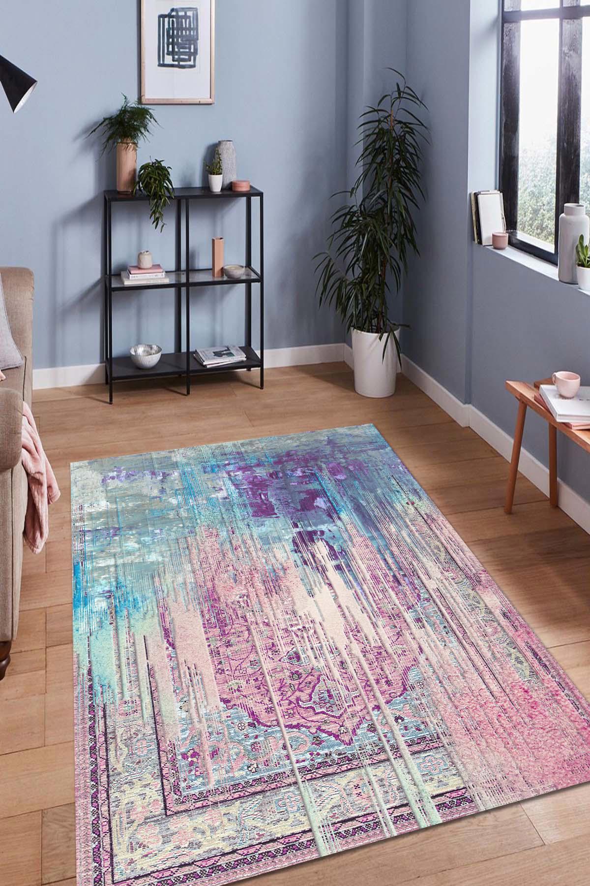 Latte Dizayn Justine Krem 0.5 mm Pamuk Antibakteriyel Yıkanabilir İnce Kaymaz Pamuk Taban Dikdörtgen Makine Dokuma Salon Halısı 120x180 cm