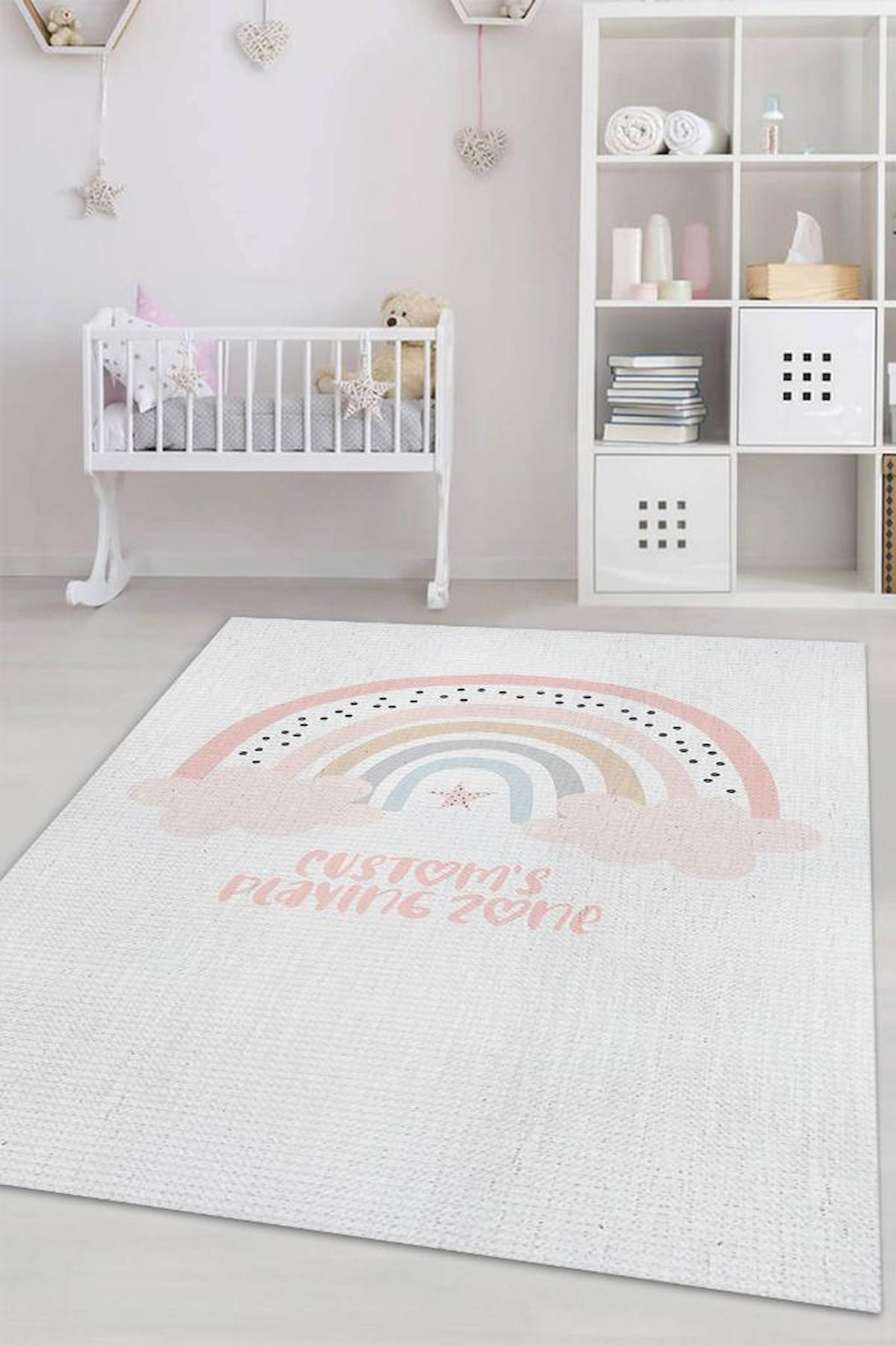 Homshtag Çok Renkli 4 mm Pamuk Antistatik Yıkanabilir İnce Kaymaz Dikdörtgen Makine Dokuma Çocuk Odası Halısı 80x300 cm