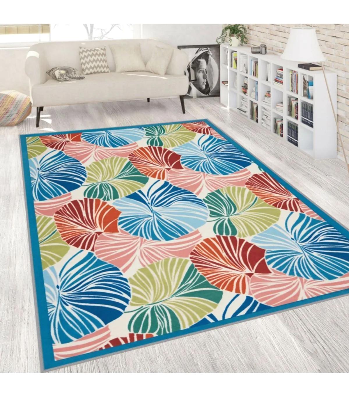 Rovigo Home RVG1812 Çok Renkli 8 mm Polyester Antibakteriyel-Leke Tutmaz-Toz Tutmaz Yıkanabilir İnce Kaymaz Dot Taban Dikdörtgen Makine Dokuma Salon Halısı 100x150 cm