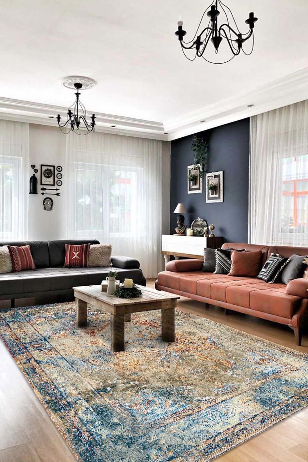 Latte Dizayn Landon Krem 0.8 mm Pamuk Antibakteriyel Yıkanabilir İnce Kaymaz Pamuk Taban Dikdörtgen Makine Dokuma Salon Halısı 80x150 cm