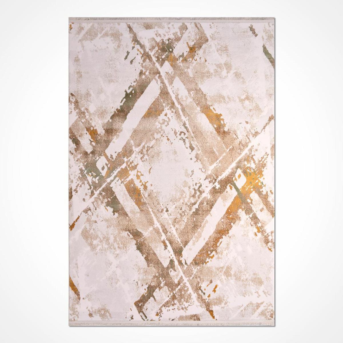 Crea Halı Londra 11505 Krem 10 mm Akrilik Toz Tutmaz Yıkanabilir Orta Soyut Temalı Dikdörtgen Makine Dokuma Salon Halısı 120x600 cm