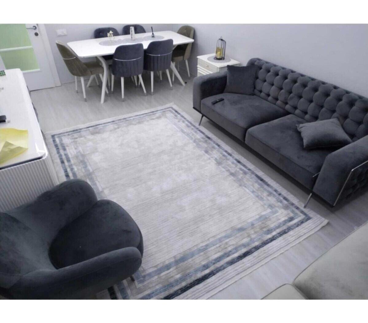 Merinos Diyez 34930 Siyah - Vizon 12 mm Akrilik Antibakteriyel Yıkanabilir İnce Kaymaz Dikdörtgen Makine Dokuma Salon Halısı 140x200 cm