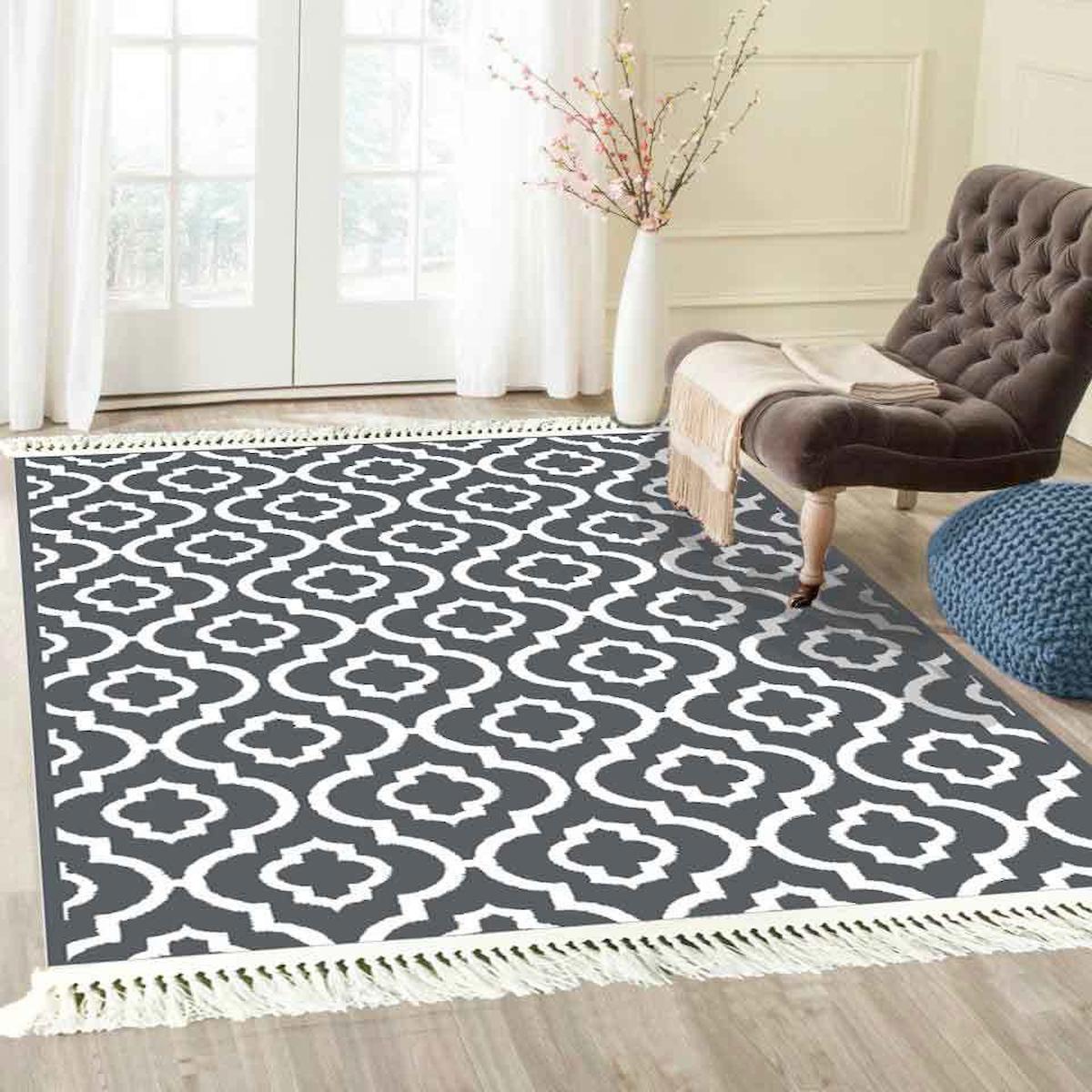 Prizma Home V6013 Çok Renkli Pamuk Toz Tutmaz Yıkanabilir Orta Dikdörtgen Makine Dokuma Oturma Odası-Salon Halısı 160x300 cm