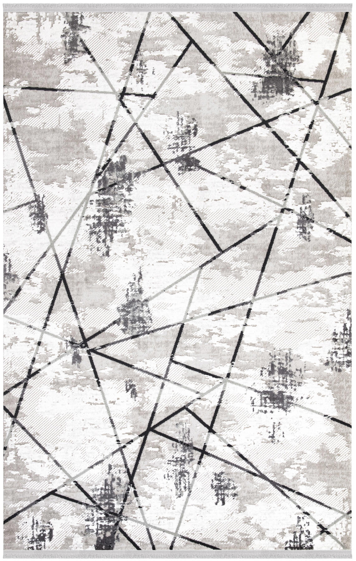İpek Home Filiya 11353 Bej-Siyah 8 mm Akrilik Yıkanabilir Orta Kaymaz Pamuk Taban Geometrik Dikdörtgen Makine Dokuma Antre-Çocuk Odası-Salon-Yatak Odası Halısı 180x300 cm