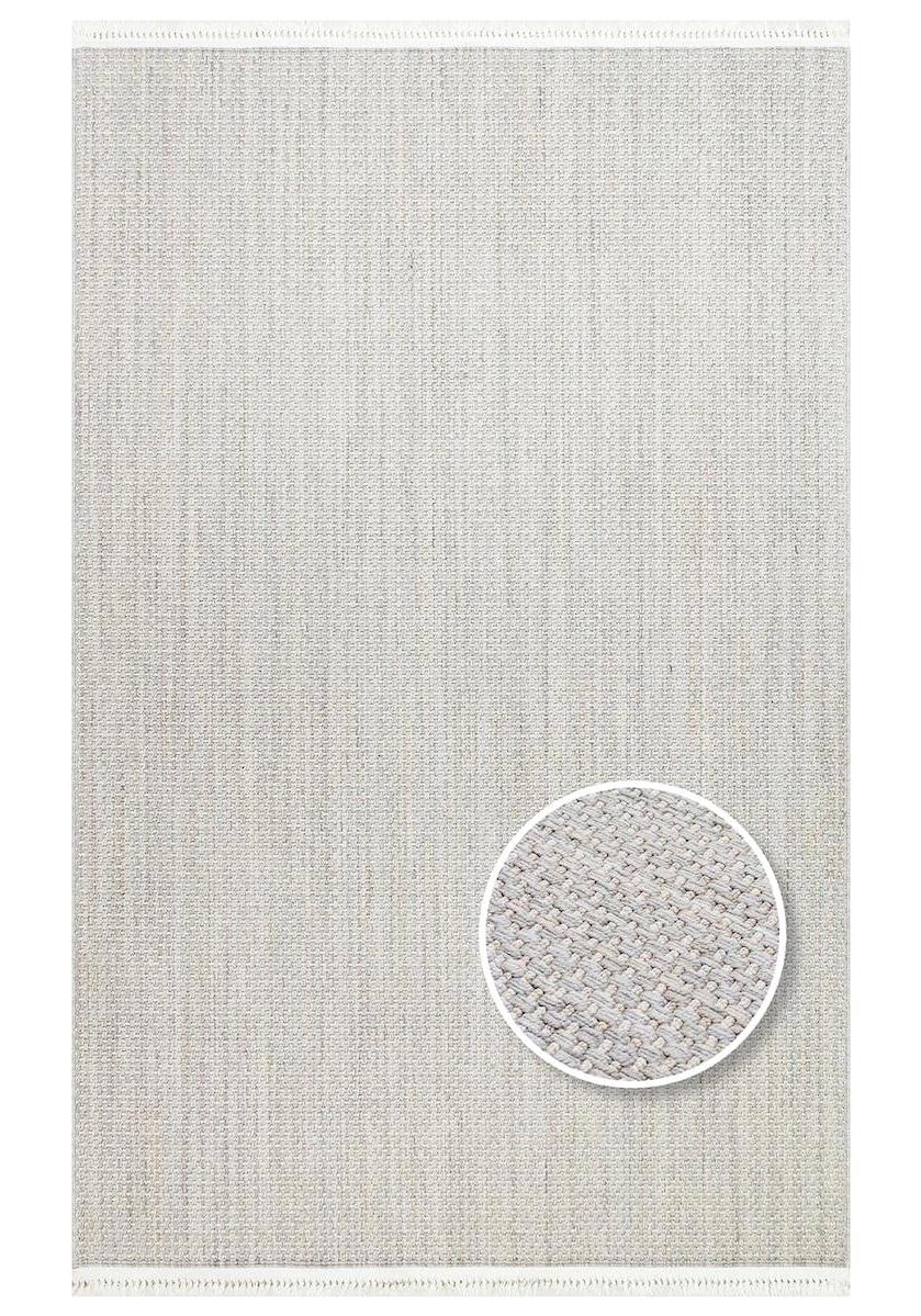 Eko Halı Norte NRT03 Krem 6 mm Polyester Antibakteriyel Yıkanabilir Orta Kaymaz Dikdörtgen Makine Dokuma Oturma Odası-Salon Halısı 80x150 cm