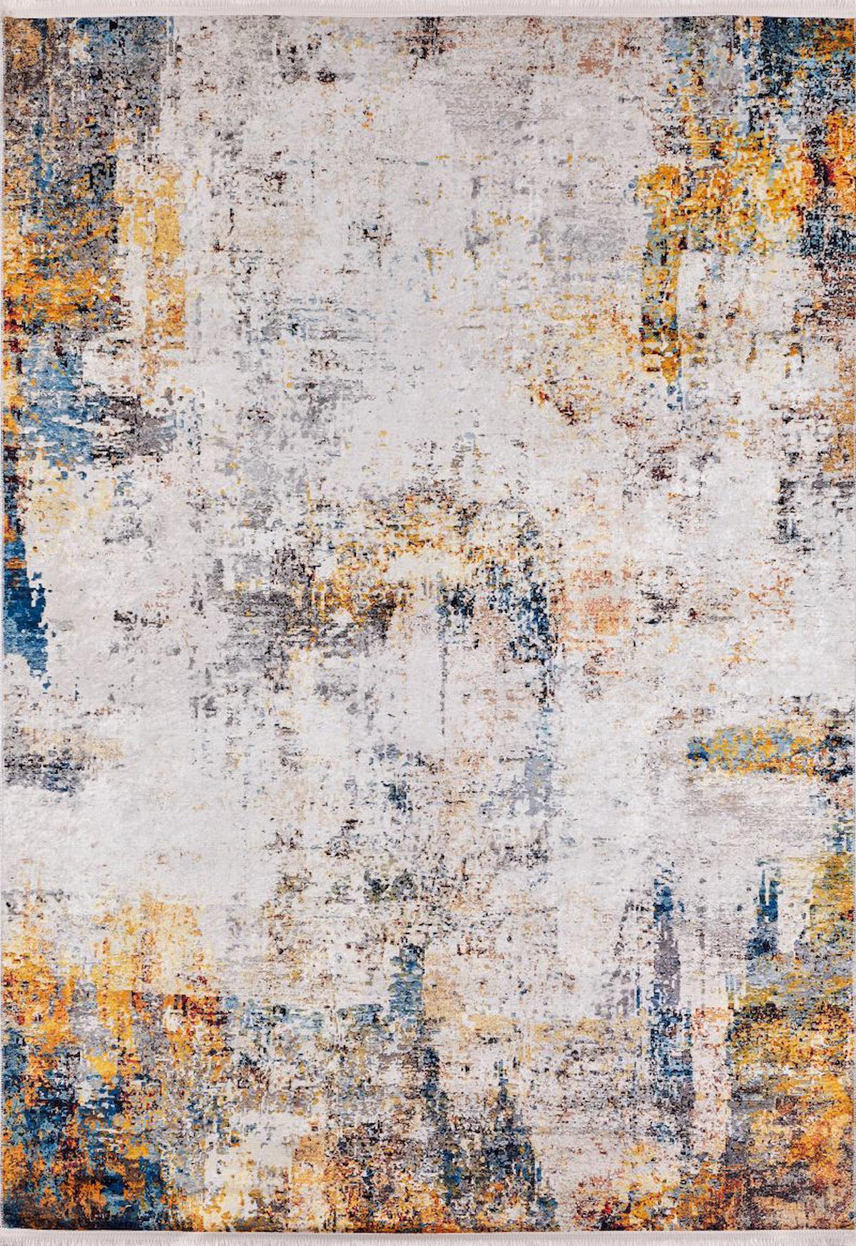Halı Atölyesi Beyaz - Sarı 5 mm Pamuk Yıkanabilir İnce Kaymaz Taban Dikdörtgen Makine Dokuma Salon Halısı 160x230 cm