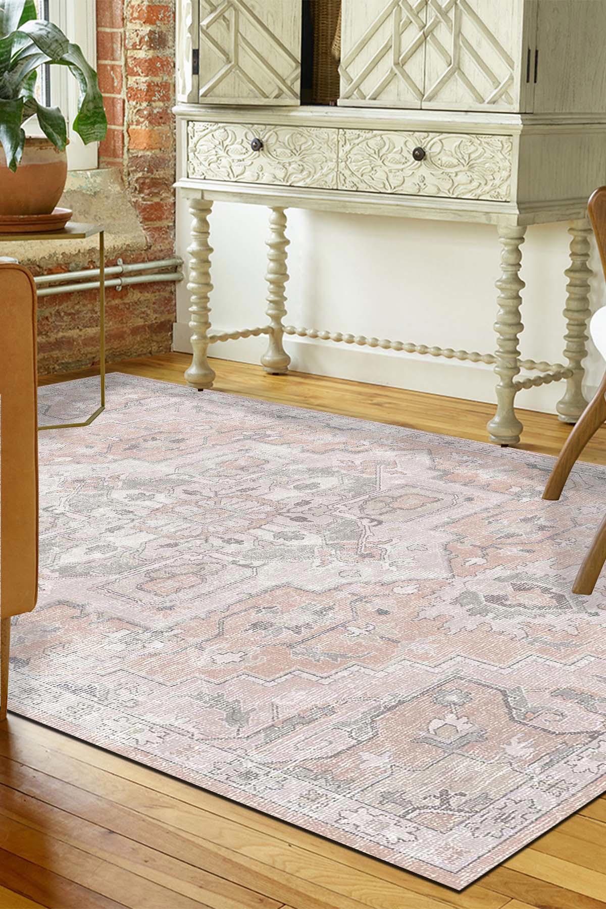 İlyaki Home Aline Krem 0.8 mm Pamuk Yıkanabilir İnce Kaymaz Jüt Taban Dikdörtgen Makine Dokuma Salon Halısı 120x180 cm
