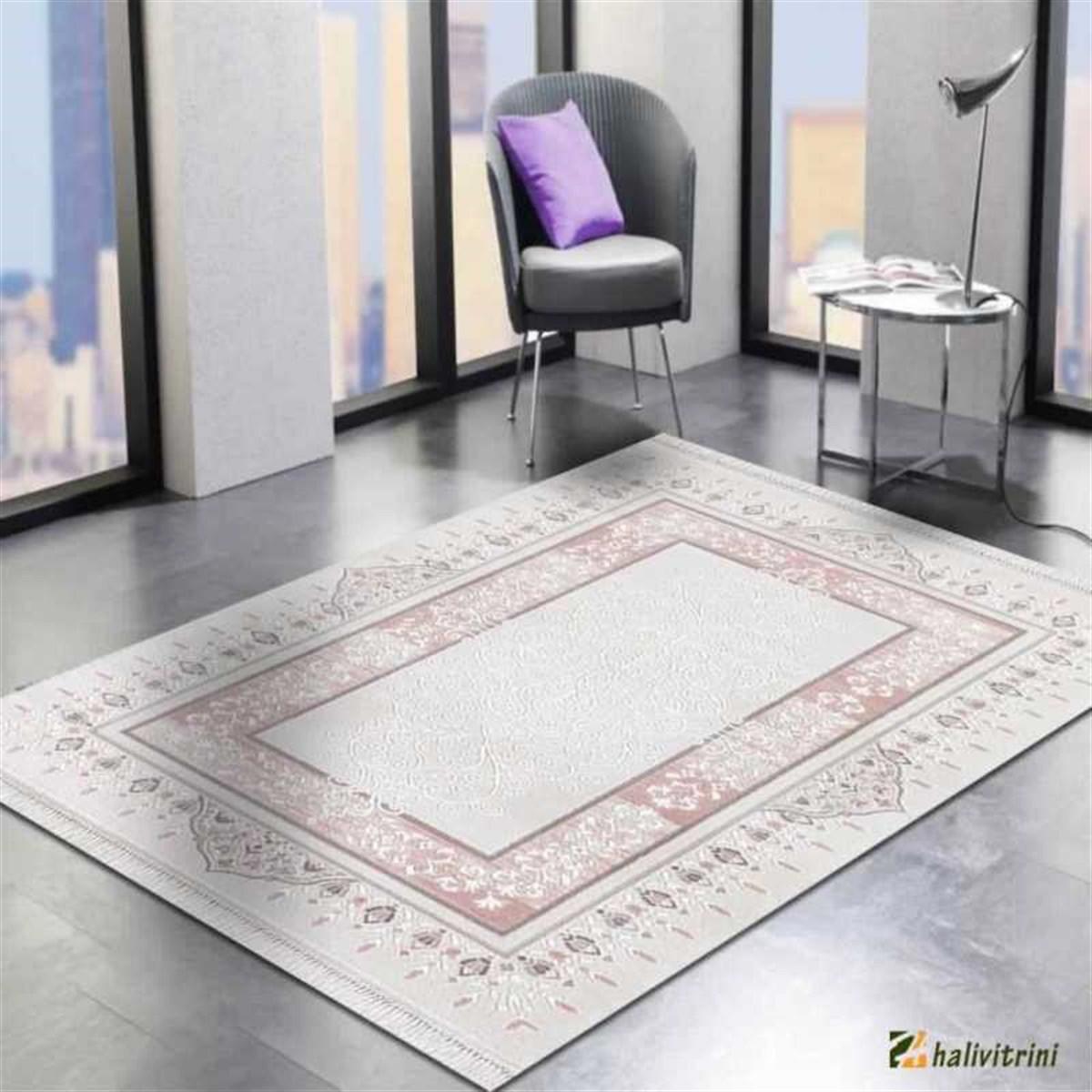Efsane Halı Ihlara HR002065 Krem 11 mm Akrilik Silinebilir Yıkanabilir Orta Kaymaz Dikdörtgen Makine Dokuma Salon Halısı 100x200 cm