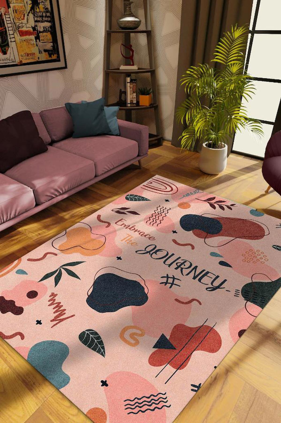 Homshtag Yolculuk Krem 4 mm Pamuk Antistatik Yıkanabilir İnce Kaymaz Dikdörtgen Makine Dokuma Salon Halısı 160x230 cm