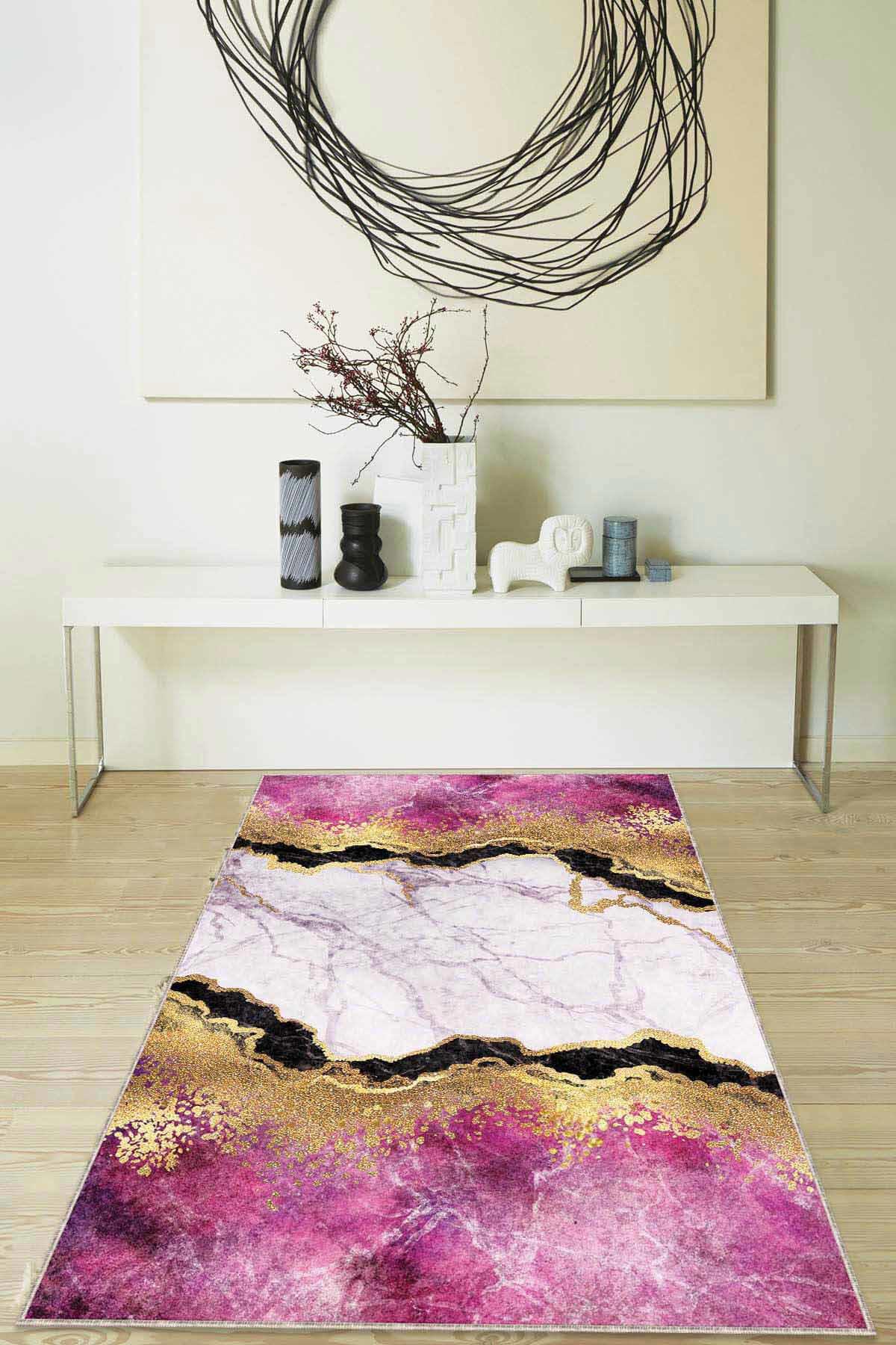Viva Home RV115 Çok Renkli 7 mm Mikropolyester Silinebilir Yıkanabilir Kaymaz Dikdörtgen Makine Dokuma Salon Halısı 80x500 cm