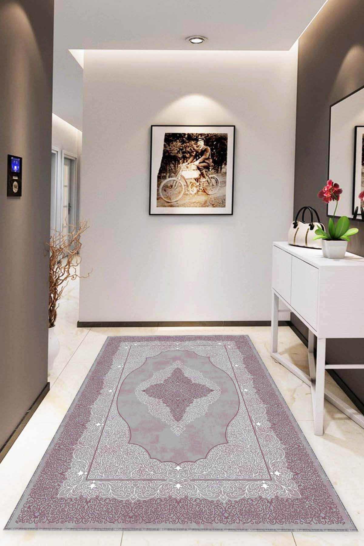 Viva Home MK26 Pembe 7 mm Mikropolyester Leke Tutmaz Yıkanabilir İnce Kaymaz Dot Taban Dikdörtgen Makine Dokuma Çocuk Odası Halısı 120x200 cm