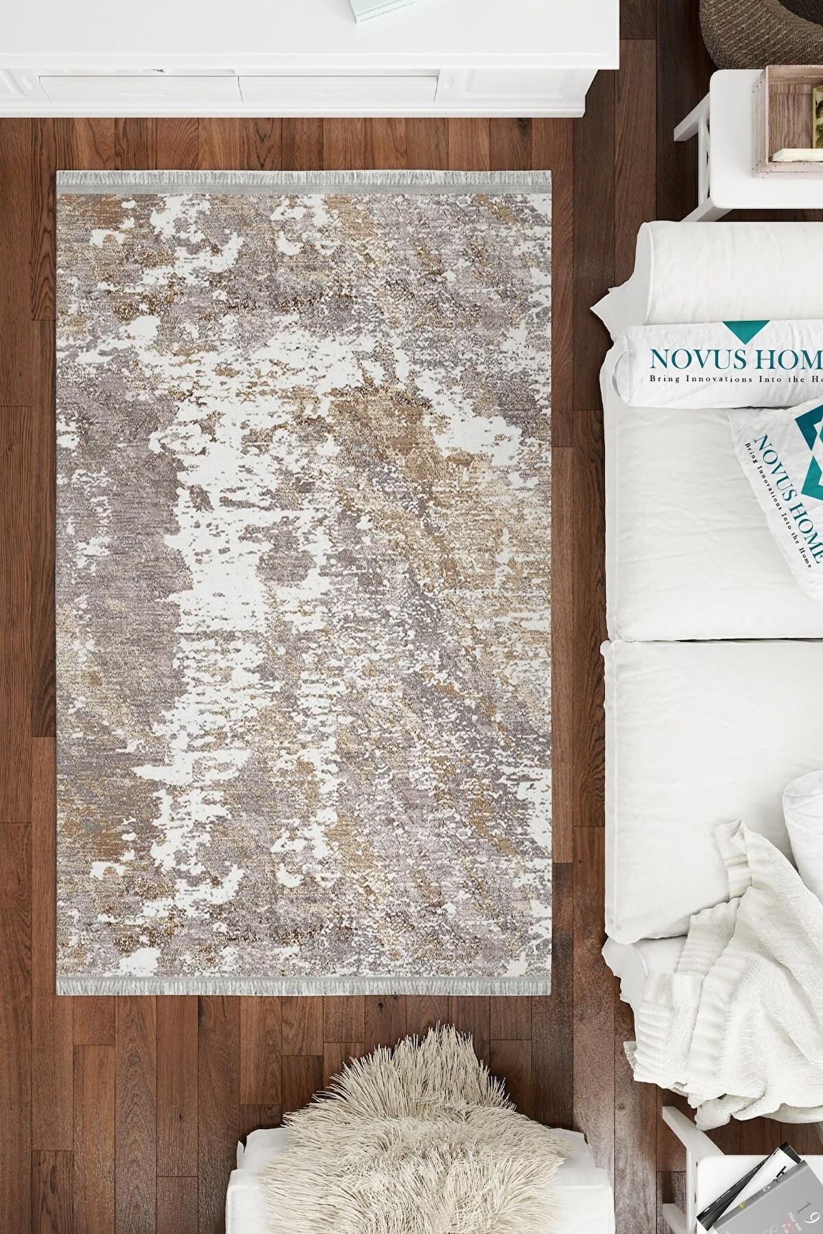 Novus Home Cotton Serisi Krem 5 mm Pamuk Antibakteriyel-Toz Tutmaz-Yalıtıma Yardımcı Yıkanabilir İnce Kaymaz Taban Dikdörtgen Makine Dokuma Antre-Salon-Yatak Odası Halısı 100x150 cm