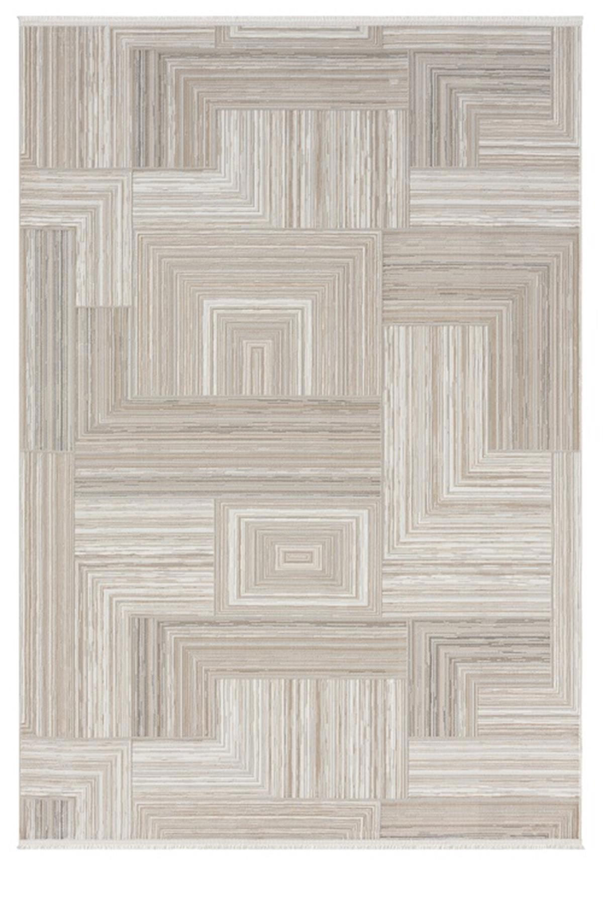 Seyran Halı Gusto 902 Bej 12 mm Polyester Antibakteriyel Yıkanabilir Orta Dikdörtgen Makine Dokuma Salon Halısı 80x150 cm