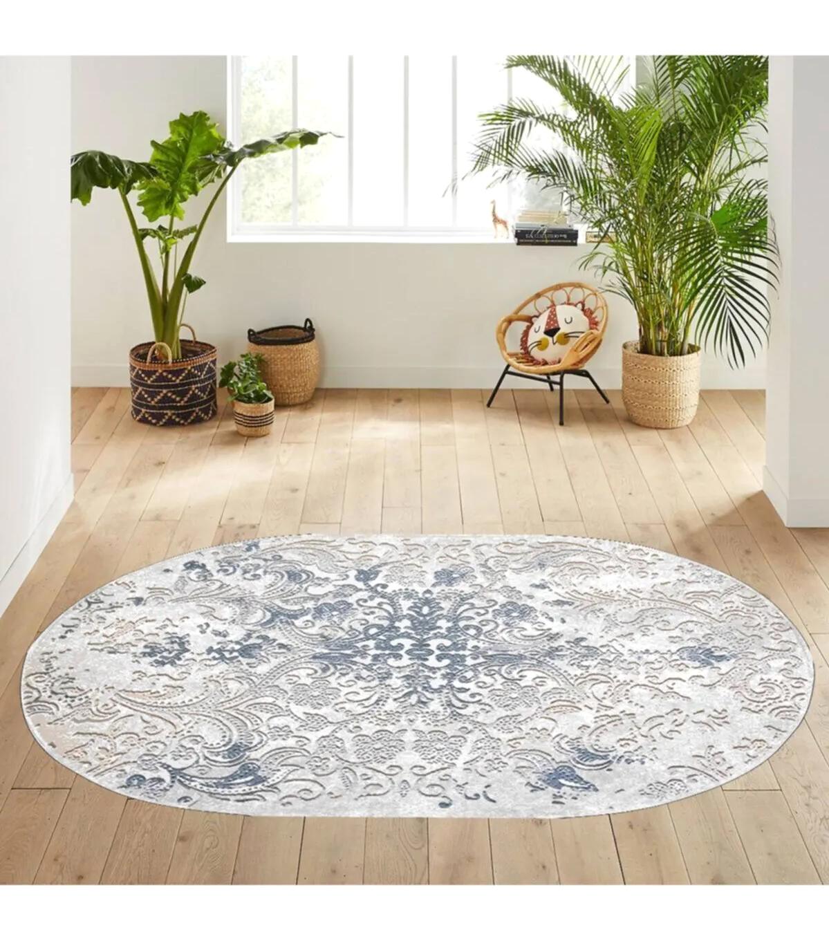Rovigo Home RVG7076 Gri 8 mm Polyester Yıkanabilir Orta Kaymaz Dot Taban Dikdörtgen Makine Dokuma Salon Halısı 80x250 cm