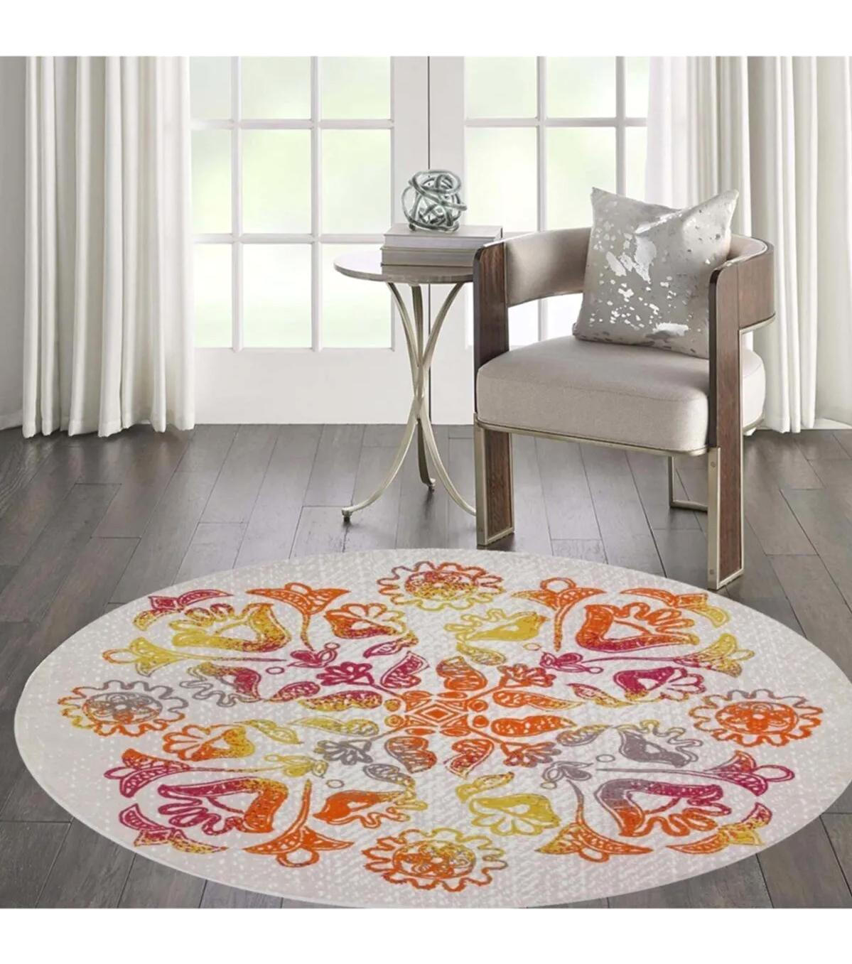 Rovigo Home RVG7047 Çok Renkli 8 mm Polyester Antibakteriyel-Leke Tutmaz-Toz Tutmaz Yıkanabilir İnce Kaymaz Dot Taban Yuvarlak Makine Dokuma Salon Halısı 100x300 cm
