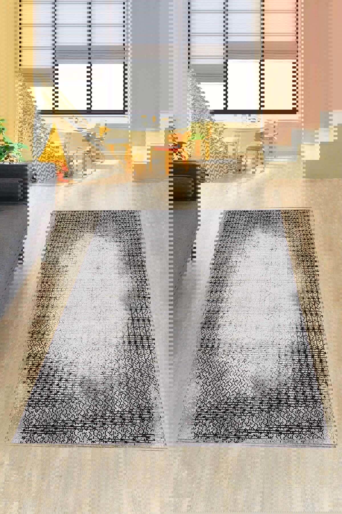 Viva Home AR383 Gri 7 mm Mikropolyester Toz Tutmaz Yıkanabilir İnce Kaymaz Dot Taban Dikdörtgen Makine Dokuma Salon Halısı 100x200 cm
