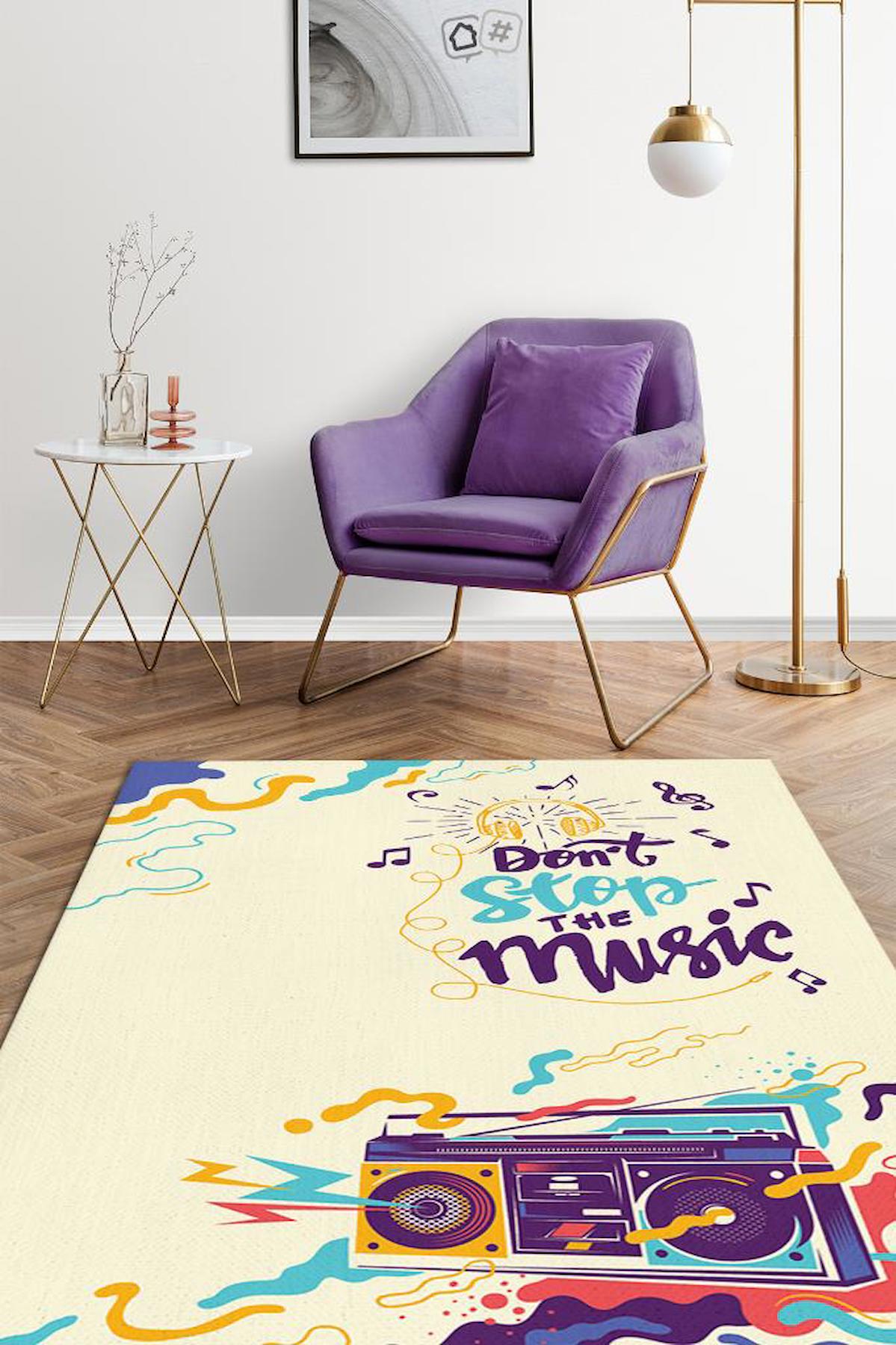 Homshtag Müziği Durdurma Krem 4 mm Pamuk Antistatik Yıkanabilir İnce Kaymaz Dikdörtgen Makine Dokuma Genç Odası Halısı 80x120 cm