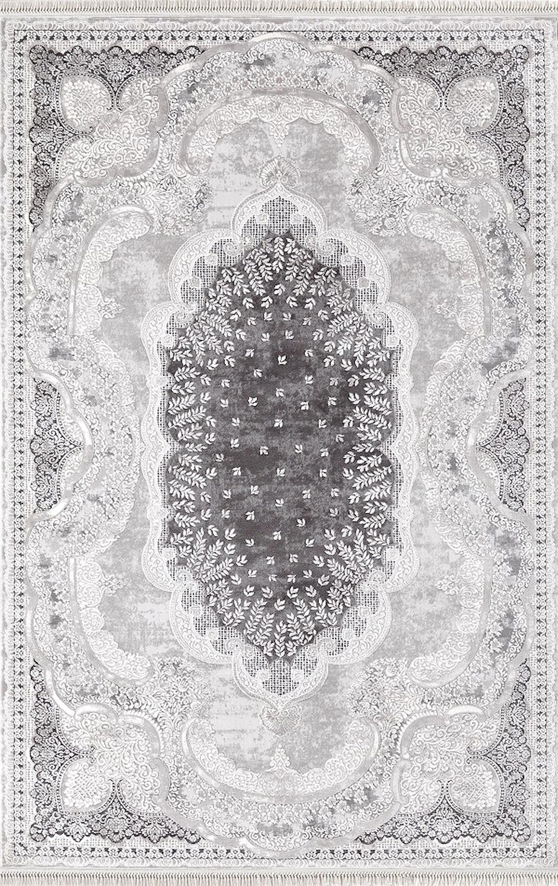 Merinos Rodin 19777 Krem-Siyah 11 mm Akrilik Toz Tutmaz Yıkanabilir Kalın Kaymaz Dikdörtgen Makine Dokuma Salon Halısı 180x180 cm