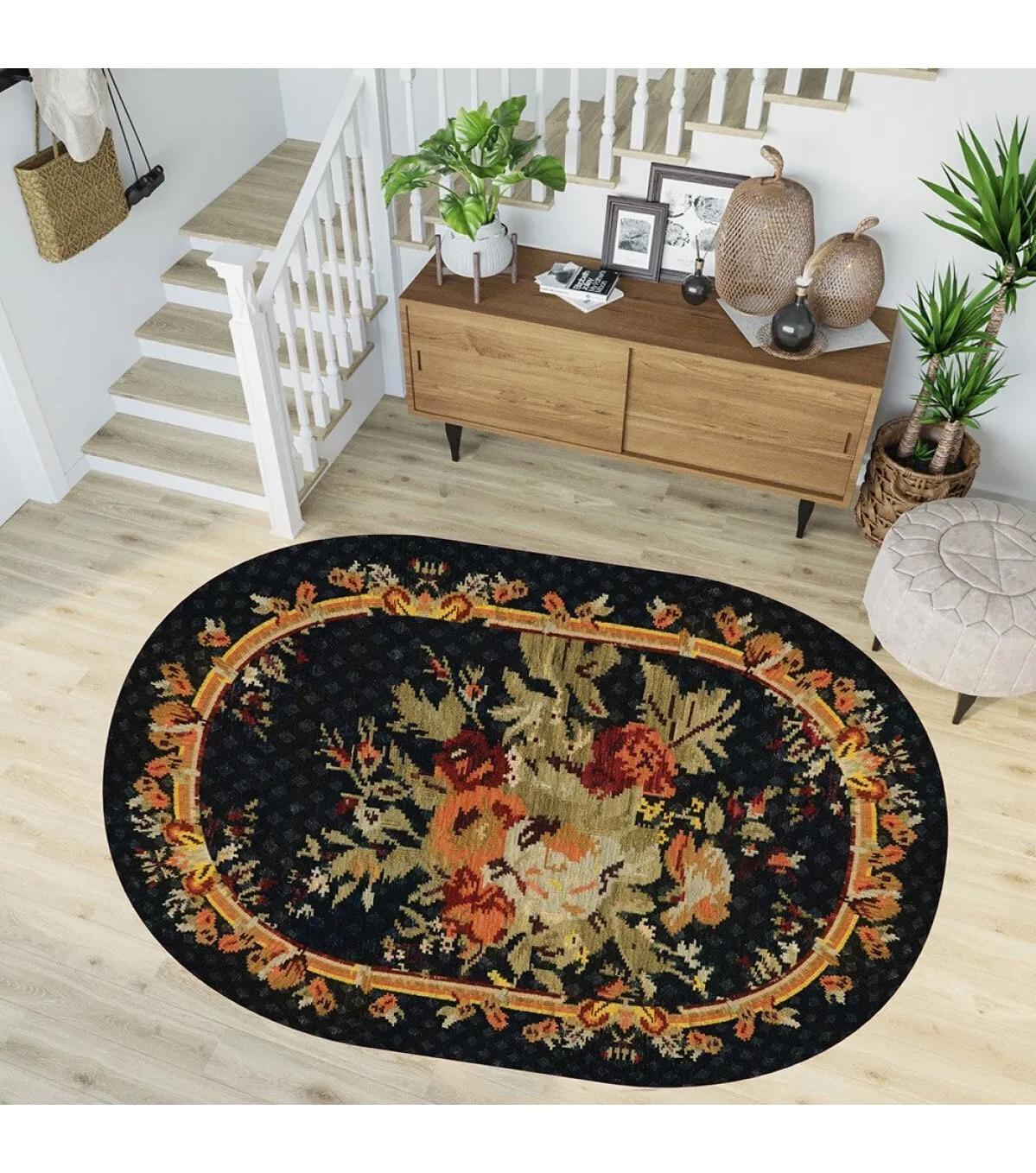 Rovigo Home RVG7269-HT452 Çok Renkli 8 mm Polyester Yıkanabilir Orta Kaymaz Dot Taban Dikdörtgen Makine Dokuma Salon Halısı 120x180 cm