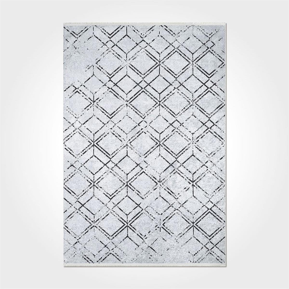 Crea Halı 2460PC Gri Pamuk-Polyester Yıkanabilir İnce Kaymaz Pamuk Taban Dikdörtgen Makine Dokuma Salon Halısı 80x120 cm
