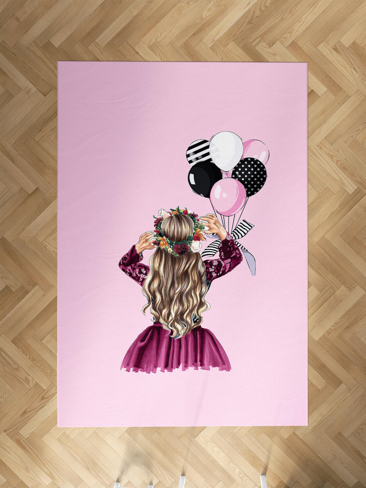 Mekta Home Balon-Prenses Krem 10 mm Antibakteriyel Yıkanabilir İnce Kaymaz Dot Taban Dikdörtgen Makine Dokuma Çocuk Odası Halısı 180x250 cm