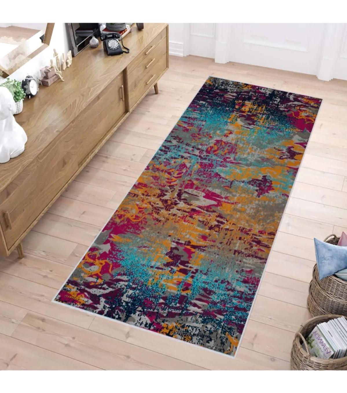 Rovigo Home RVG1687 Çok Renkli 8 mm Polyester Antibakteriyel-Leke Tutmaz-Toz Tutmaz Yıkanabilir İnce Kaymaz Dot Taban Dikdörtgen Makine Dokuma Salon Halısı 160x230 cm