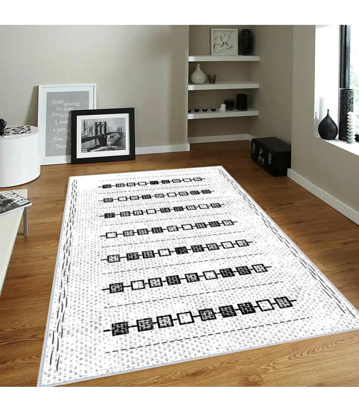 Rovigo Home RVG0129-SD1014 Krem 8 mm Polyester Yıkanabilir Orta Kaymaz Dot Taban Dikdörtgen Makine Dokuma Salon Halısı 80x150 cm