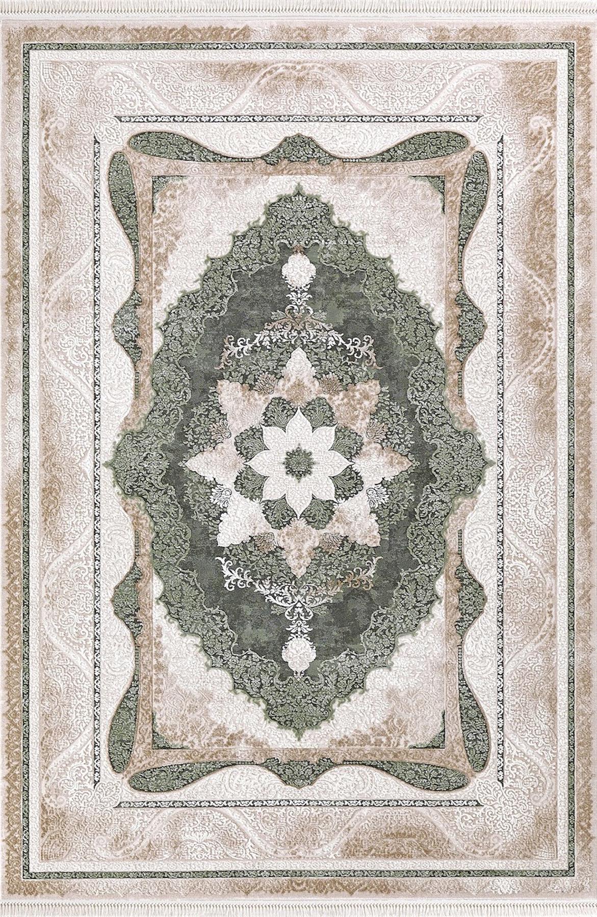 Dinarsu Arora 31888 Yeşil 11 mm Akrilik Silinebilir Yıkanabilir Orta Kaymaz Dikdörtgen Makine Dokuma Oturma Odası Halısı 80x300 cm