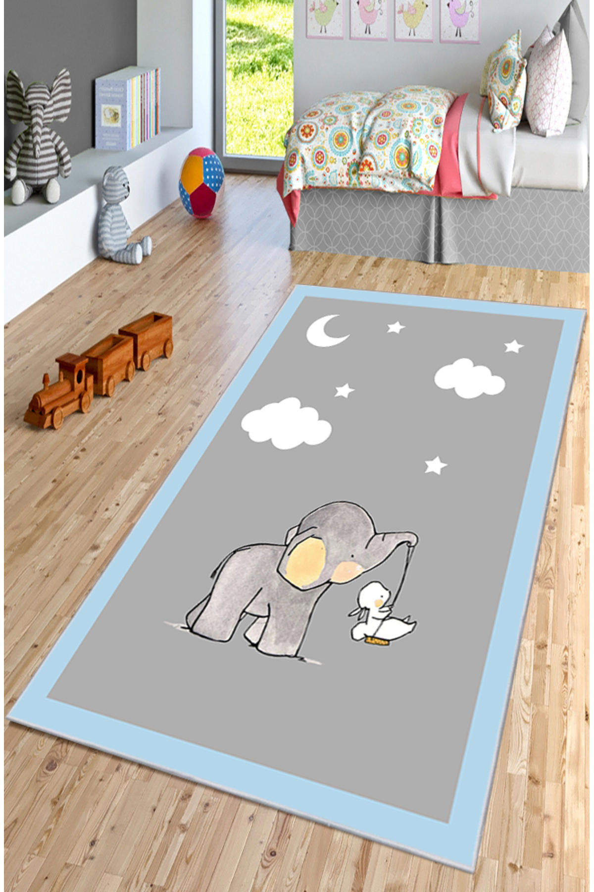 Artizon ART-C-021 Çok Renkli 0.8 mm Polyester Toz Tutmaz Yıkanabilir İnce Kaymaz Dot Taban Dikdörtgen Makine Dokuma Çocuk Odası Halısı 100x120 cm