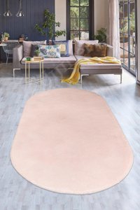 Dijidekor Pembe 20 mm Peluş Antibakteriyel Yıkanabilir Orta Kaymaz Dot Taban Oval Makine Dokuma Çocuk Odası Halısı 100x200 cm