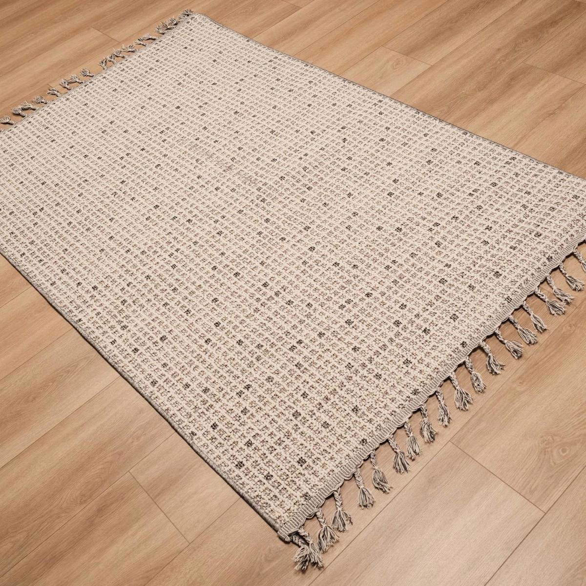 Eko Halı Soho Krem Polyester Silinebilir Yıkanabilir Kaymaz Dikdörtgen Makine Dokuma Oturma Odası-Salon Halısı 120x200 cm