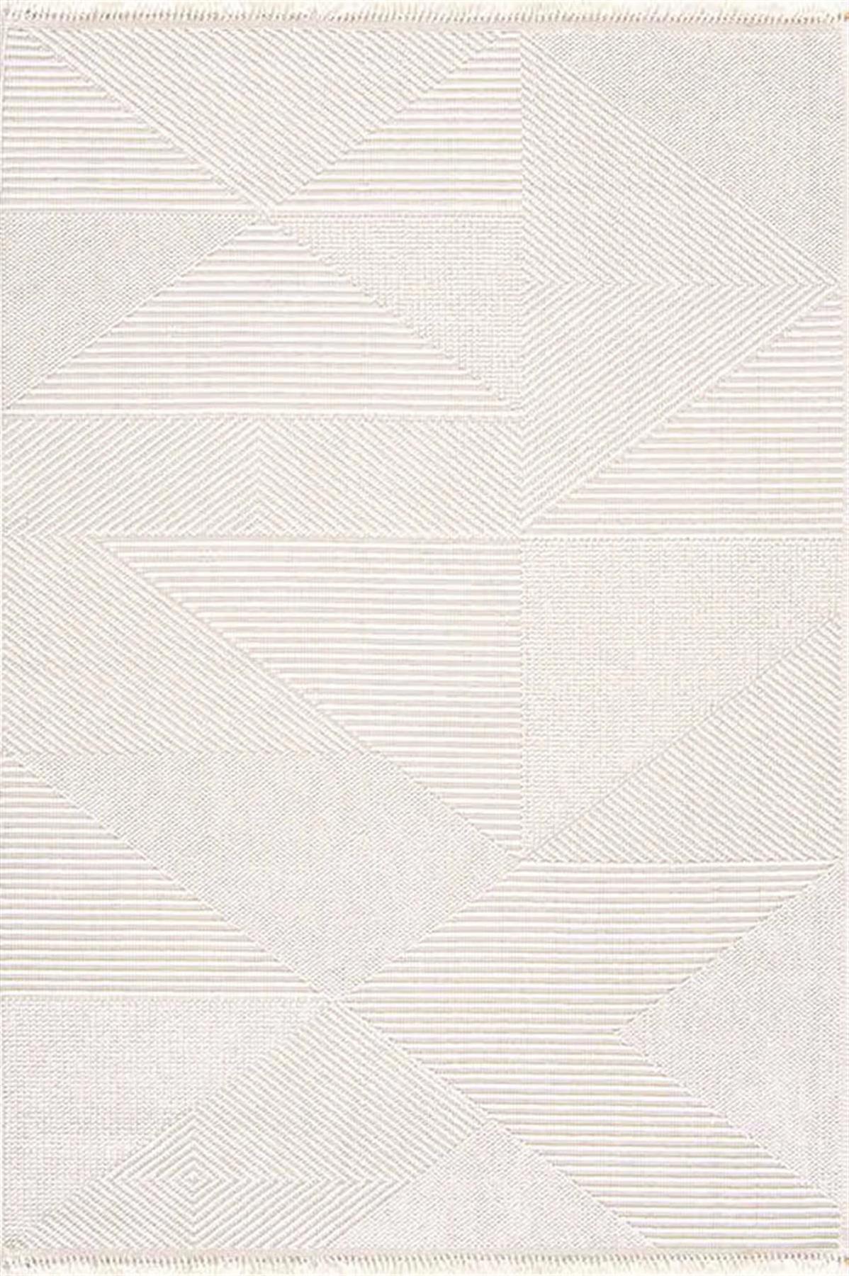 Enti Halı Vega 1454 Krem 7 mm Polyester Yıkanabilir Orta Dikdörtgen Makine Dokuma Salon Halısı 120x200 cm