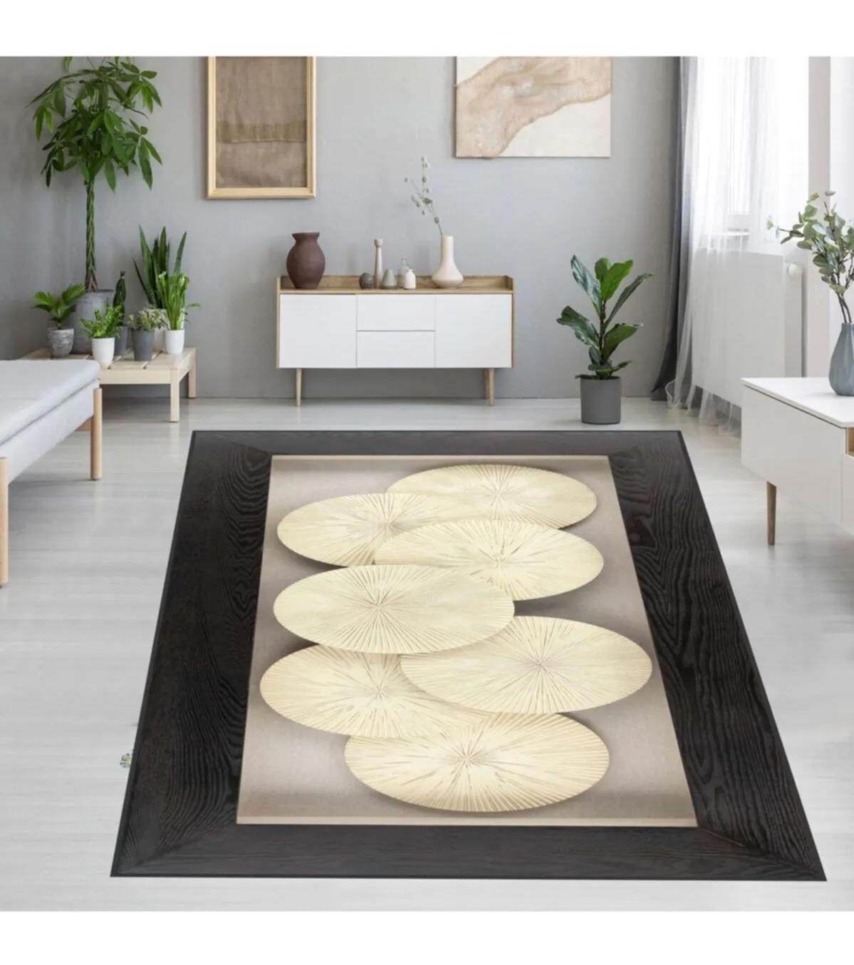 Rovigo Home RVG1137 Krem 8 mm Polyester Leke Tutmaz-Toz Tutmaz Yıkanabilir İnce Kaymaz Dot Taban Dikdörtgen Makine Dokuma Salon Halısı 200x290 cm