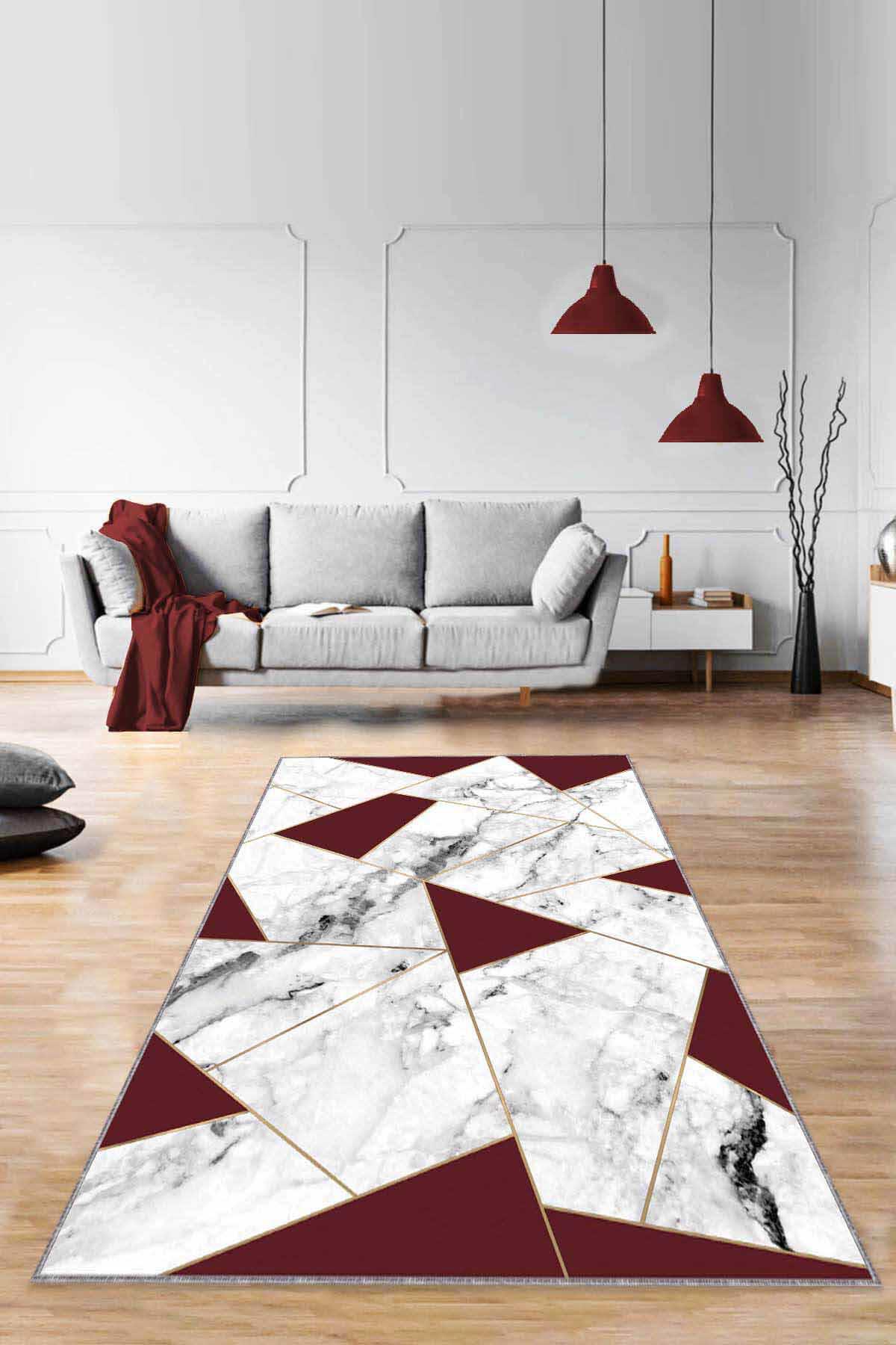 Viva Home RV167 Kırmızı 7 mm Mikropolyester Yıkanabilir Kaymaz Taban Dikdörtgen Makine Dokuma Halı 160x230 cm
