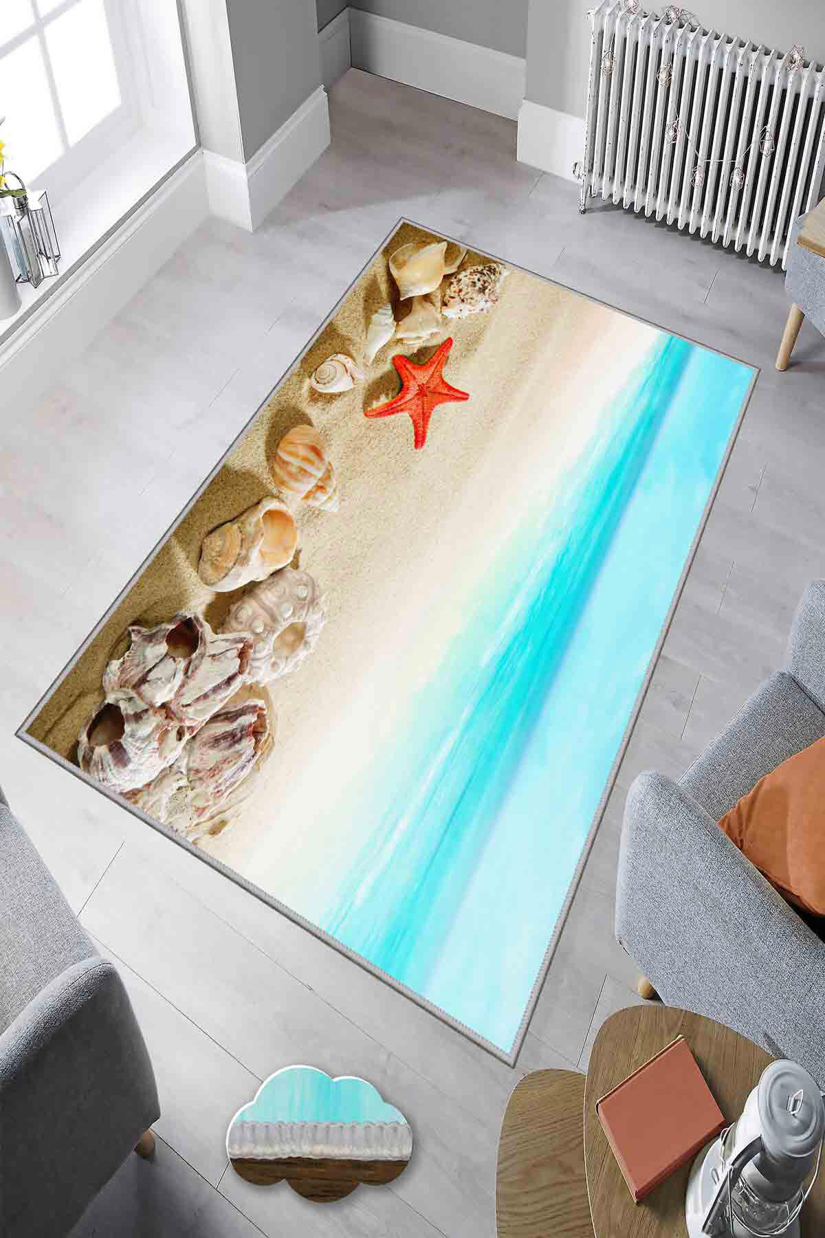 Homefesto Krem 5 mm Polyester Leke Tutmaz Yıkanabilir İnce Kaymaz Taban Doğa Temalı Dikdörtgen Makine Dokuma Salon Halısı 140x200 cm