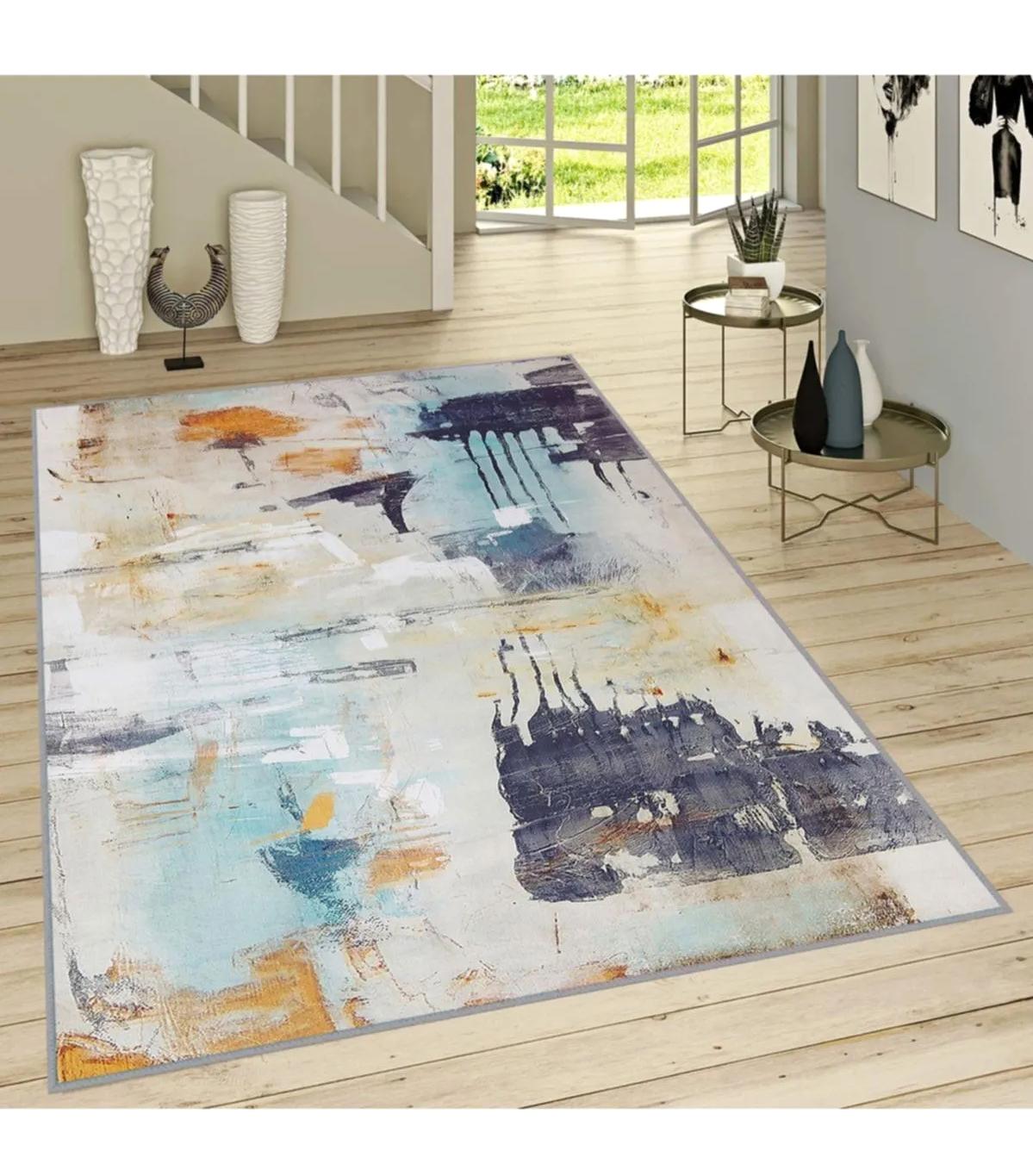 Rovigo Home RVG1674 Krem 8 mm Polyester Leke Tutmaz-Toz Tutmaz Yıkanabilir İnce Kaymaz Dot Taban Dikdörtgen Makine Dokuma Salon Halısı 160x230 cm
