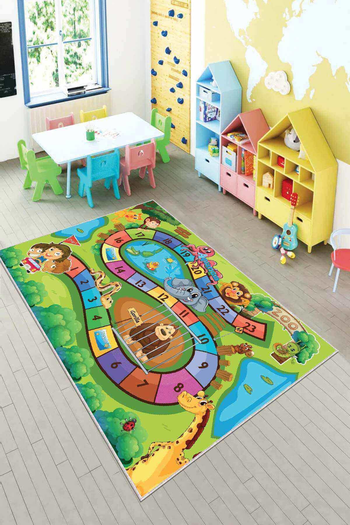 Viva Home KD072 Krem 7 mm Mikropolyester Yalıtıma Yardımcı Yıkanabilir Orta Kaymaz Dot Taban Dikdörtgen Makine Dokuma Çocuk Odası Halısı 120x180 cm