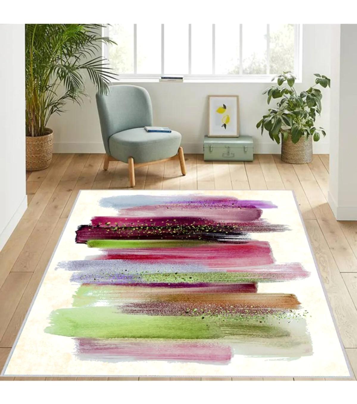 Rovigo Home RVG1136 Krem 8 mm Polyester Leke Tutmaz-Toz Tutmaz Yıkanabilir İnce Kaymaz Dot Taban Dikdörtgen Makine Dokuma Salon Halısı 180x280 cm