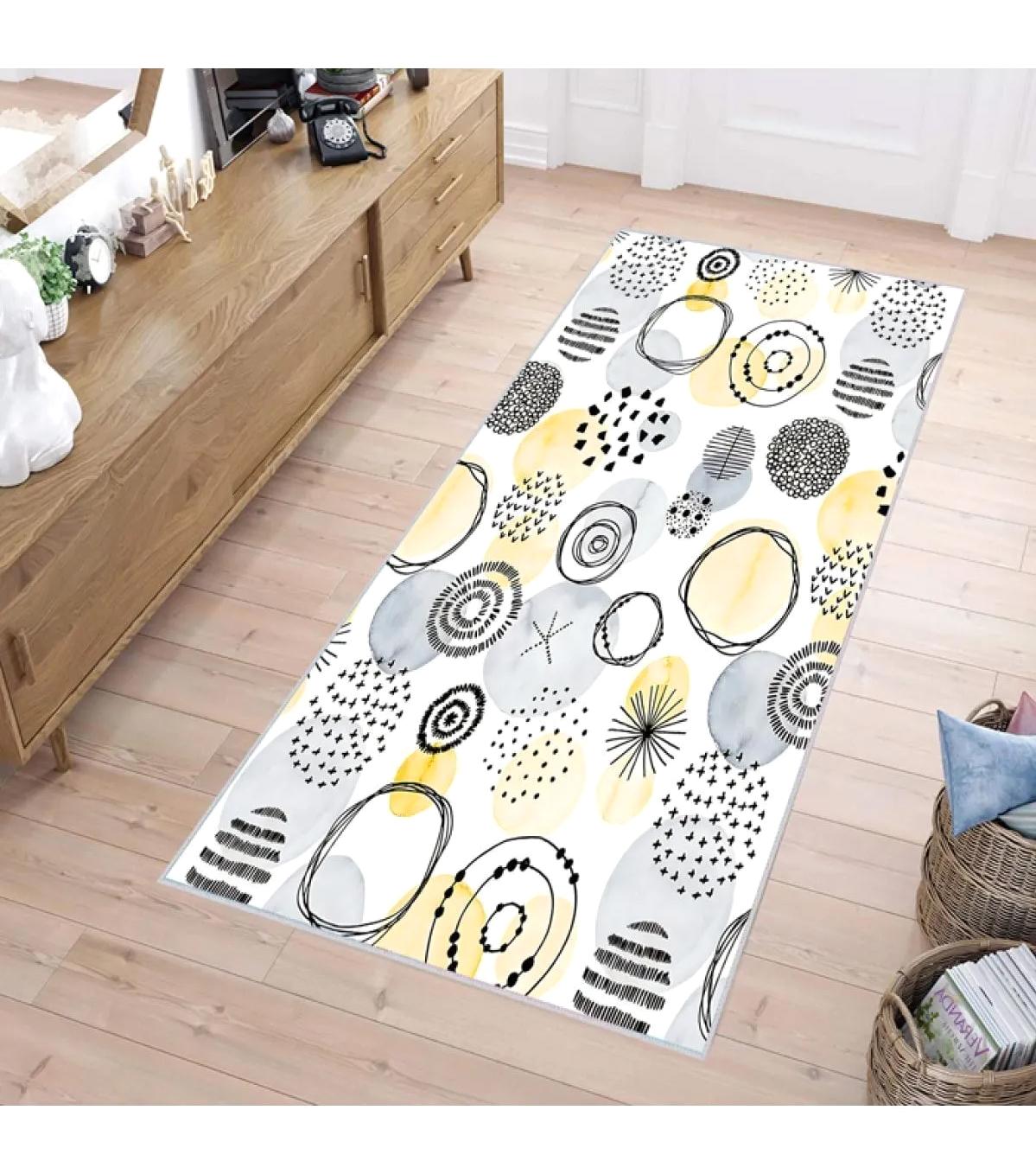Rovigo Home RVG0245 Çok Renkli 8 mm Polyester Antibakteriyel-Leke Tutmaz-Toz Tutmaz Yıkanabilir İnce Kaymaz Dot Taban Dikdörtgen Makine Dokuma Salon Halısı 140x200 cm