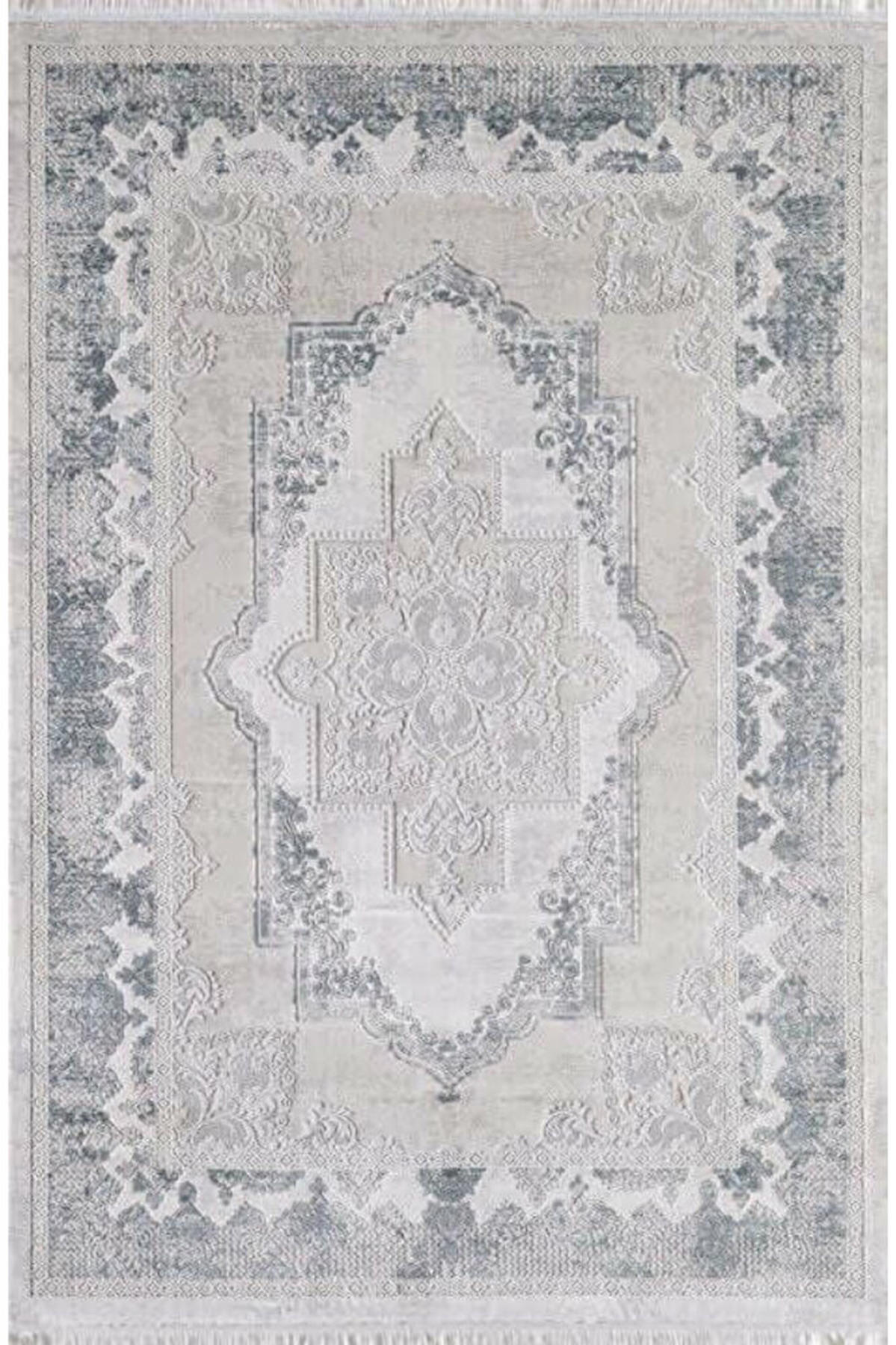 Gümüşsuyu Legro 11576 Gri - Turkuaz 6 mm Pamuk Toz Tutmaz Yıkanabilir İnce Kaymaz Dikdörtgen Makine Dokuma Salon Halısı 195x290 cm