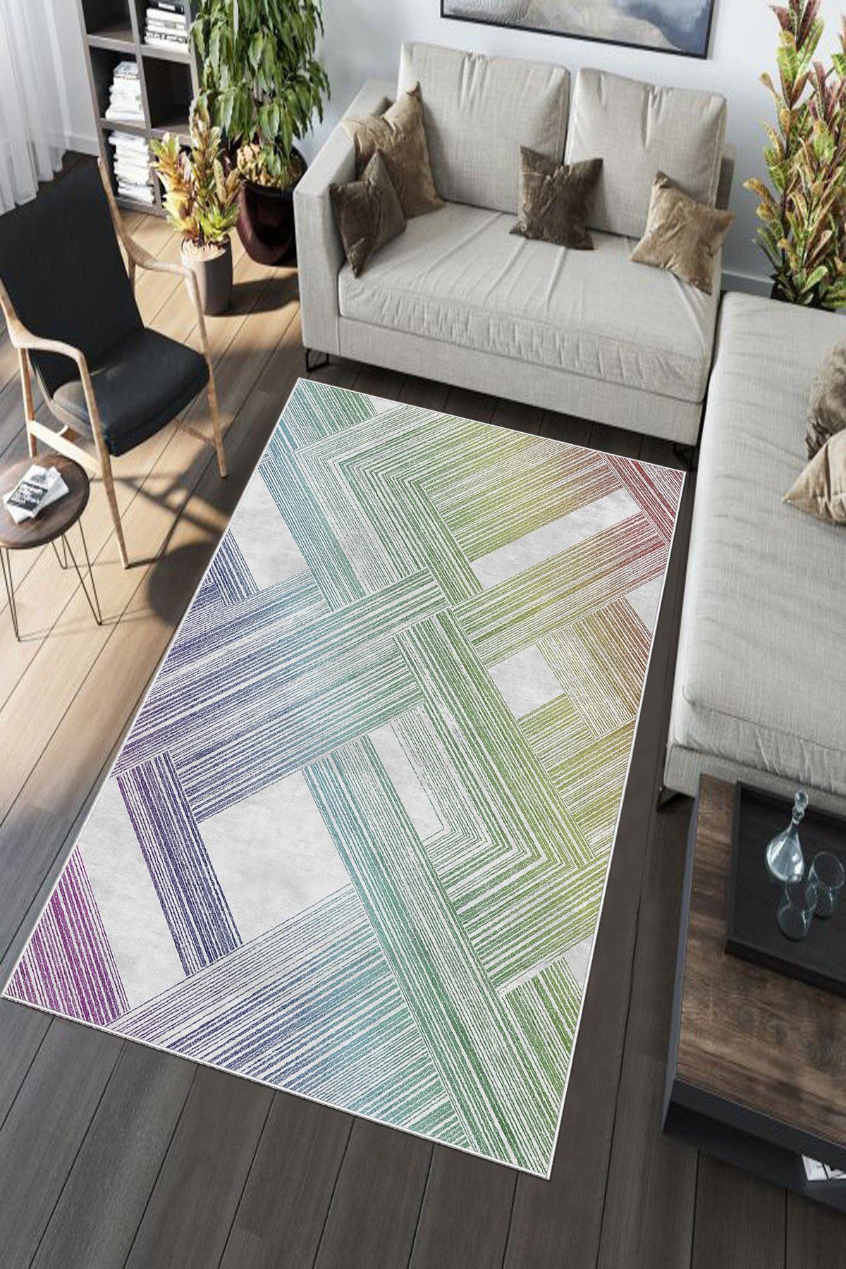 Aldora A140 Krem 9 mm Deri Antibakteriyel Yıkanabilir İnce Kaymaz Pamuk Taban Dikdörtgen Makine Dokuma Salon Halısı 160x230 cm