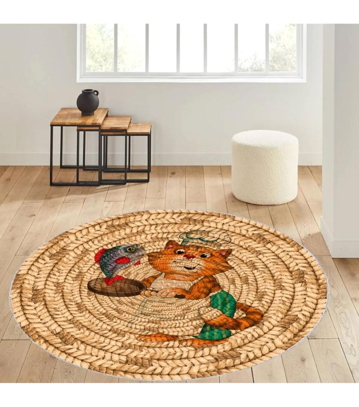 Rovigo Home RVG7060-SD333 Çok Renkli 8 mm Polyester Antibakteriyel-Leke Tutmaz-Toz Tutmaz Yıkanabilir İnce Kaymaz Dot Taban Yuvarlak Makine Dokuma Salon Halısı 80x300 cm