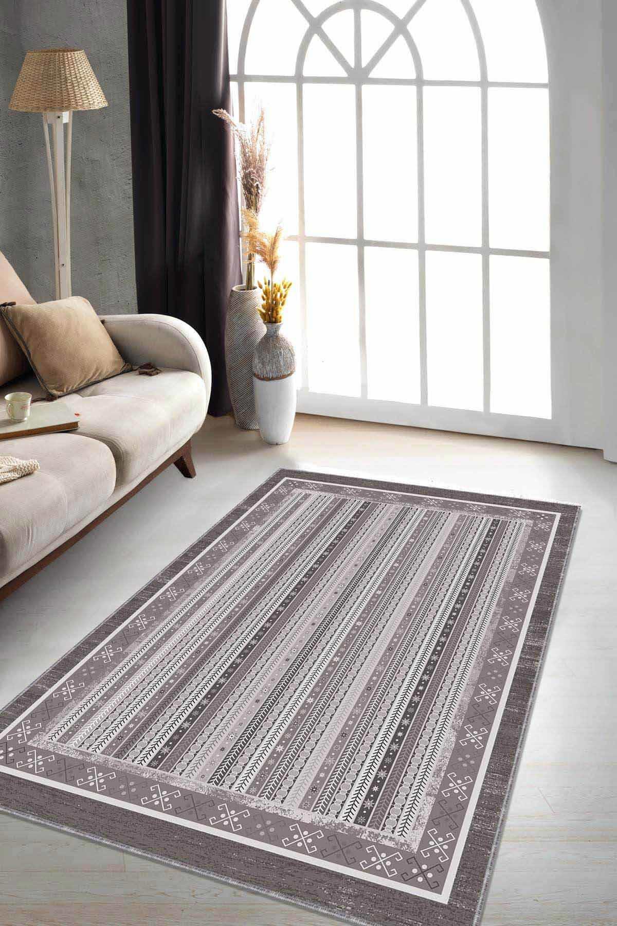 Viva Home RV276 Bej 7 mm Mikropolyester Leke Tutmaz Yıkanabilir İnce Kaymaz Dot Taban Dikdörtgen Makine Dokuma Salon Halısı 100x200 cm
