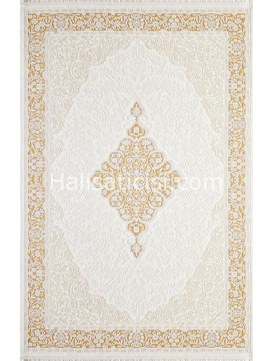 Gümüşsuyu Esiliva 11314 Krem-Sarı 8 mm Akrilik-Viskon Toz Tutmaz Yıkanabilir İnce Kaymaz Dikdörtgen Makine Dokuma Salon Halısı 80x500 cm