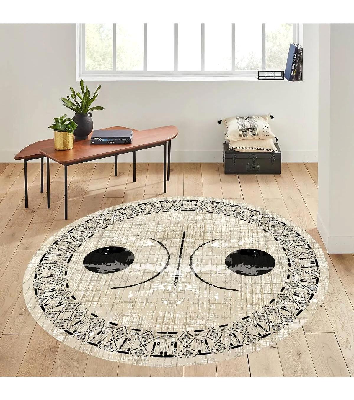 Rovigo Home RVG7294-SD1068 Krem 8 mm Polyester Antibakteriyel-Leke Tutmaz-Toz Tutmaz Yıkanabilir İnce Kaymaz Dot Taban Yuvarlak Makine Dokuma Salon Halısı 80x200 cm