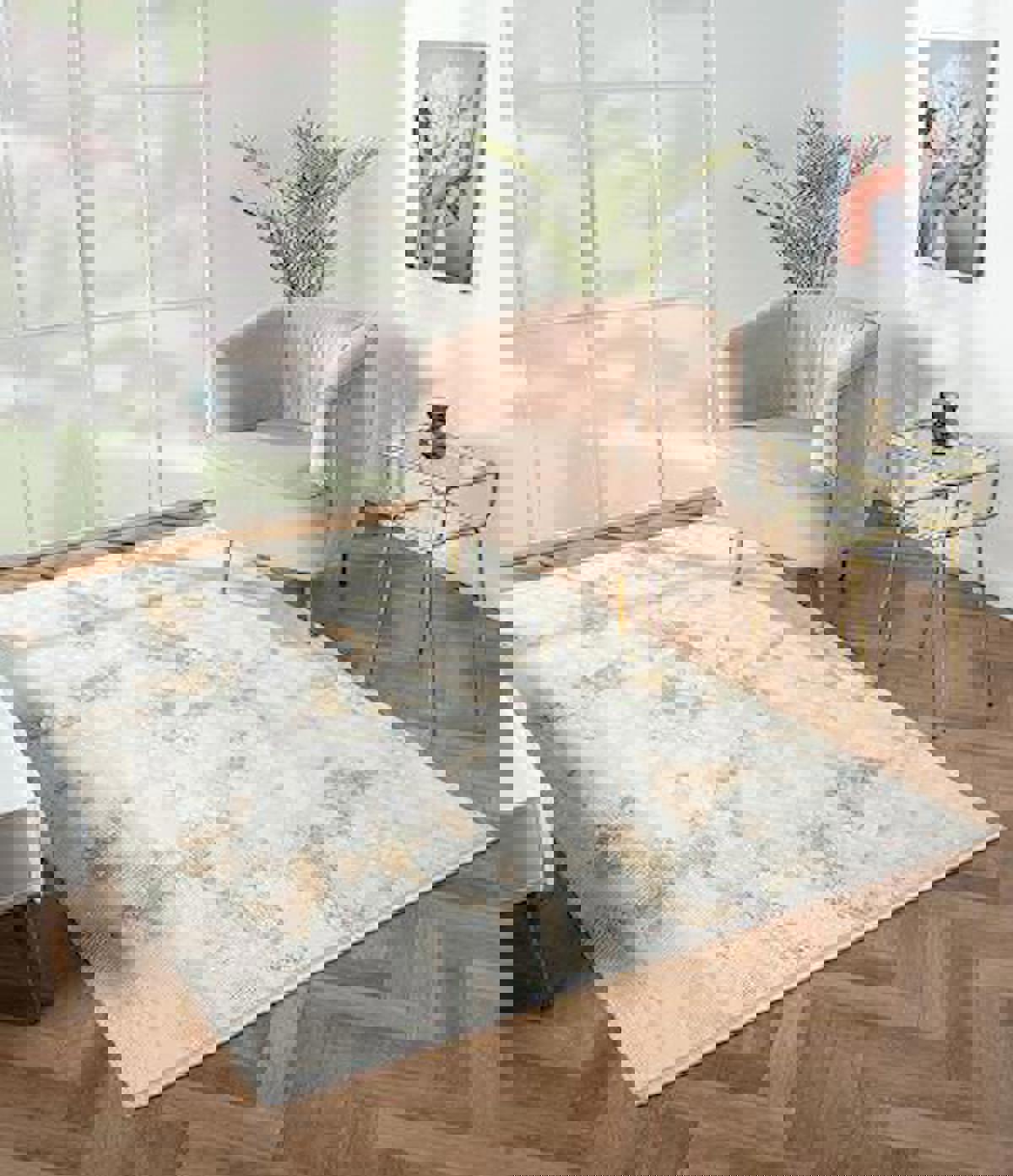 Çam Halı Nordic NX008A Altın 6 mm Polyester Silinebilir Yıkanabilir Orta Dikdörtgen Makine Dokuma Salon Halısı 100x140 cm
