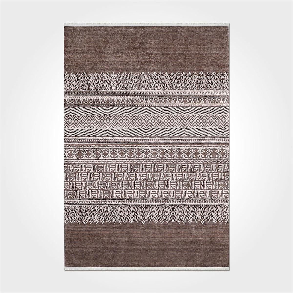 Crea Halı 2307PC Kahverengi Pamuk-Polyester Yıkanabilir İnce Kaymaz Pamuk Taban Dikdörtgen Makine Dokuma Salon Halısı 160x230 cm