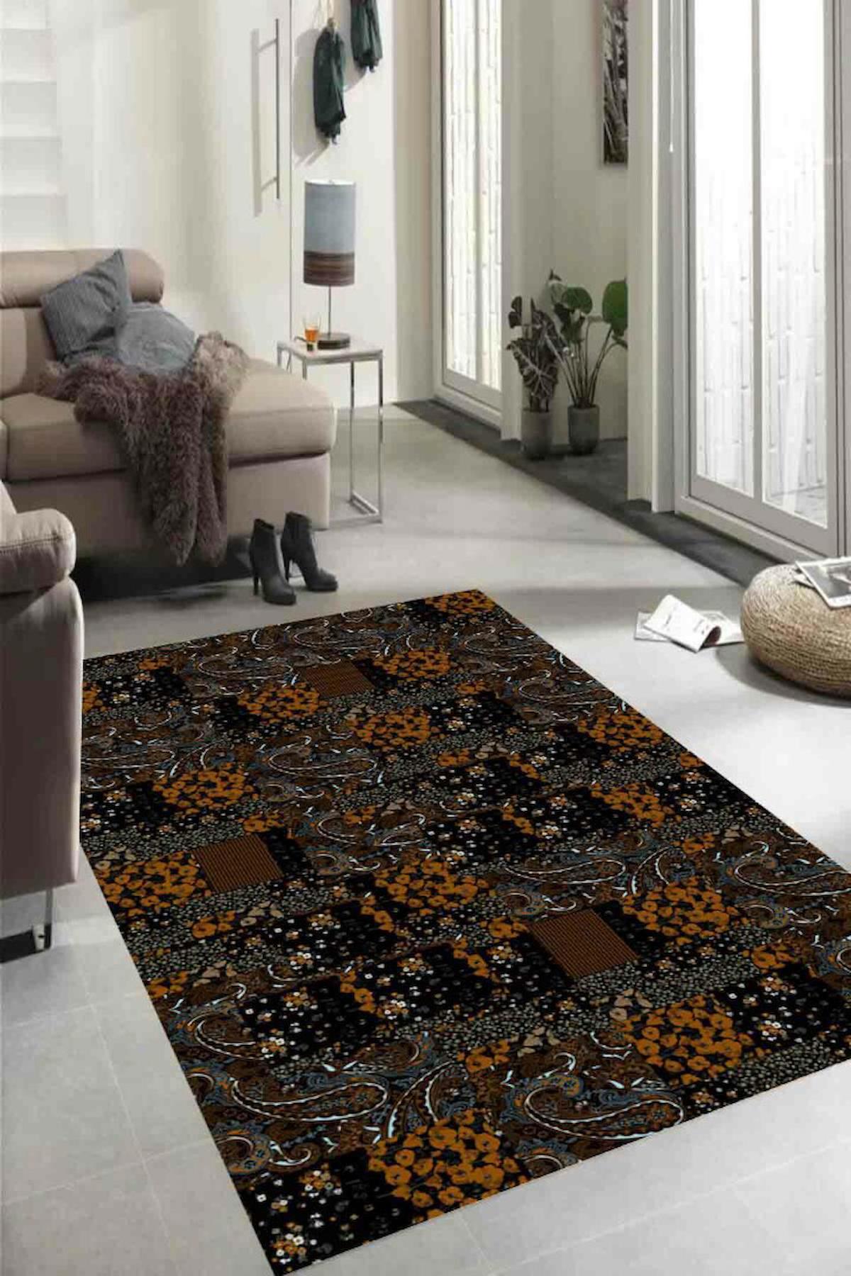 Homefesto Krem 5 mm Polyester Leke Tutmaz Yıkanabilir İnce Kaymaz Taban Dikdörtgen Makine Dokuma Salon Halısı 100x150 cm